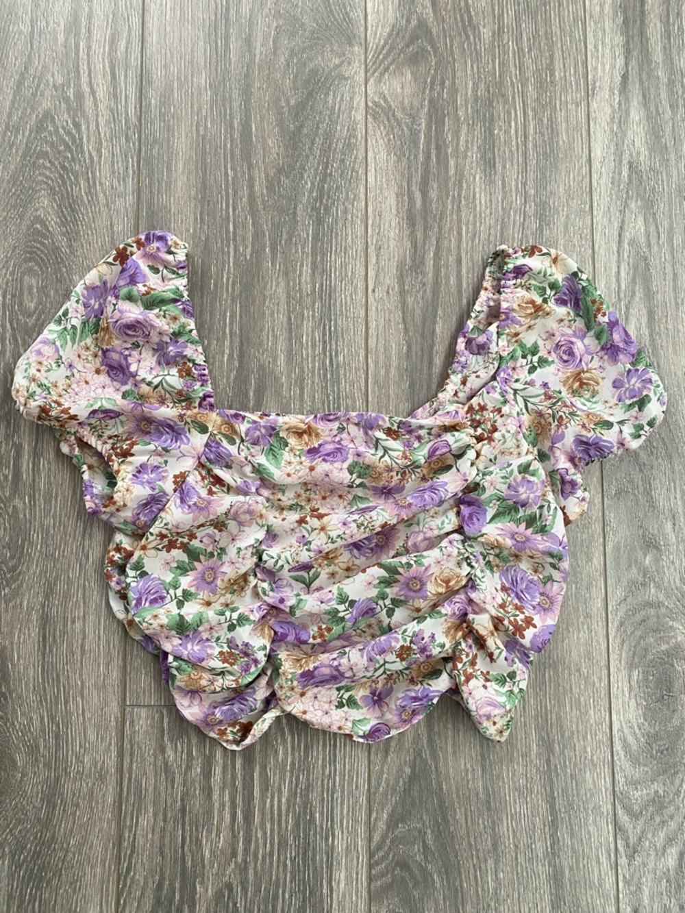 Blāshe - Floral Puff-Sleeve Crop Top - Size S